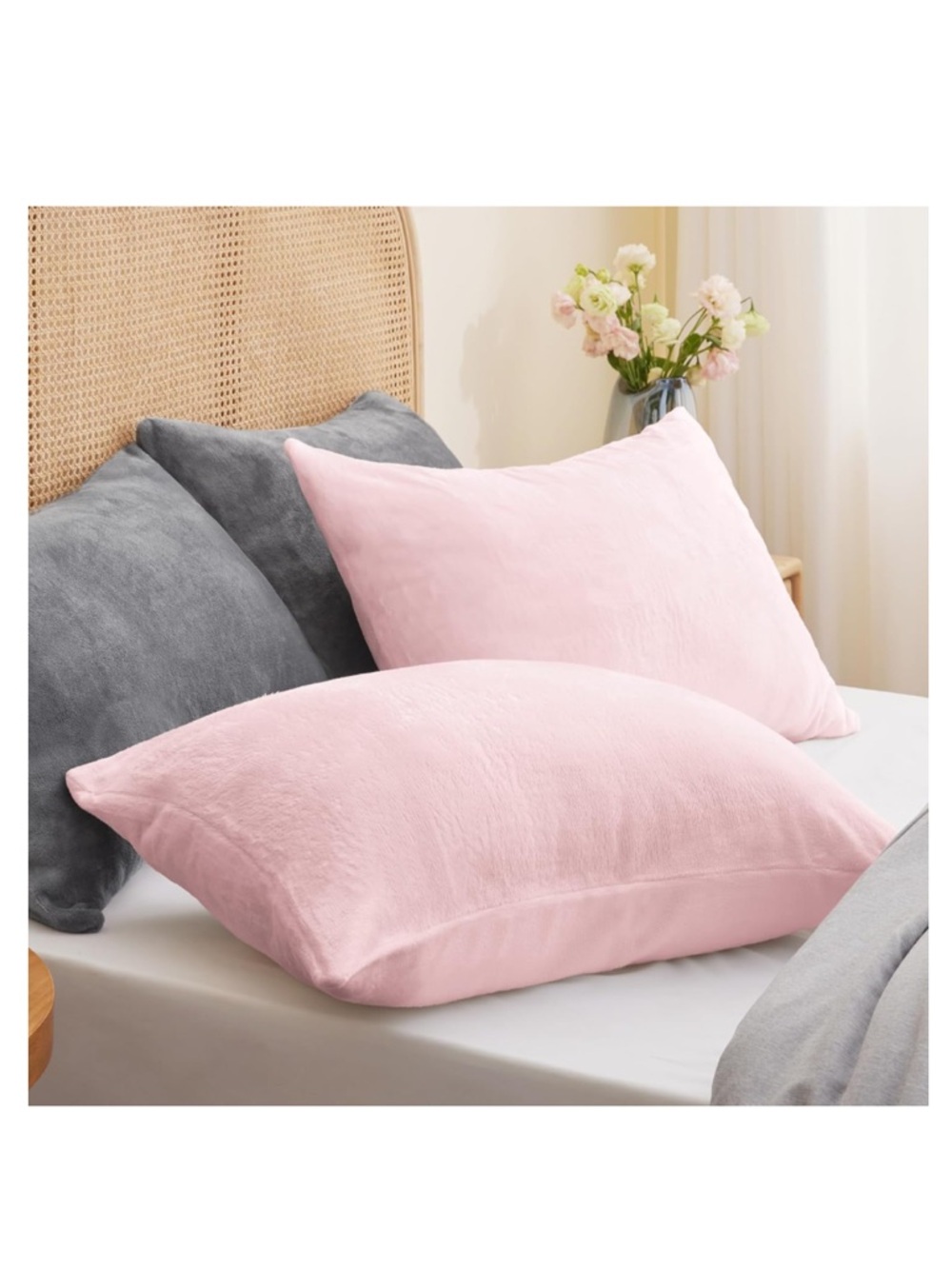 Super-Soft Pink Flannel Pillowcases w Zipper (2-pack)